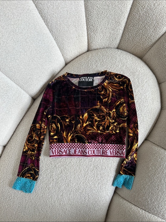Versace Jeans Collection Tops - Versace Jeans Couture Purple Gold Baroque Plaid Top